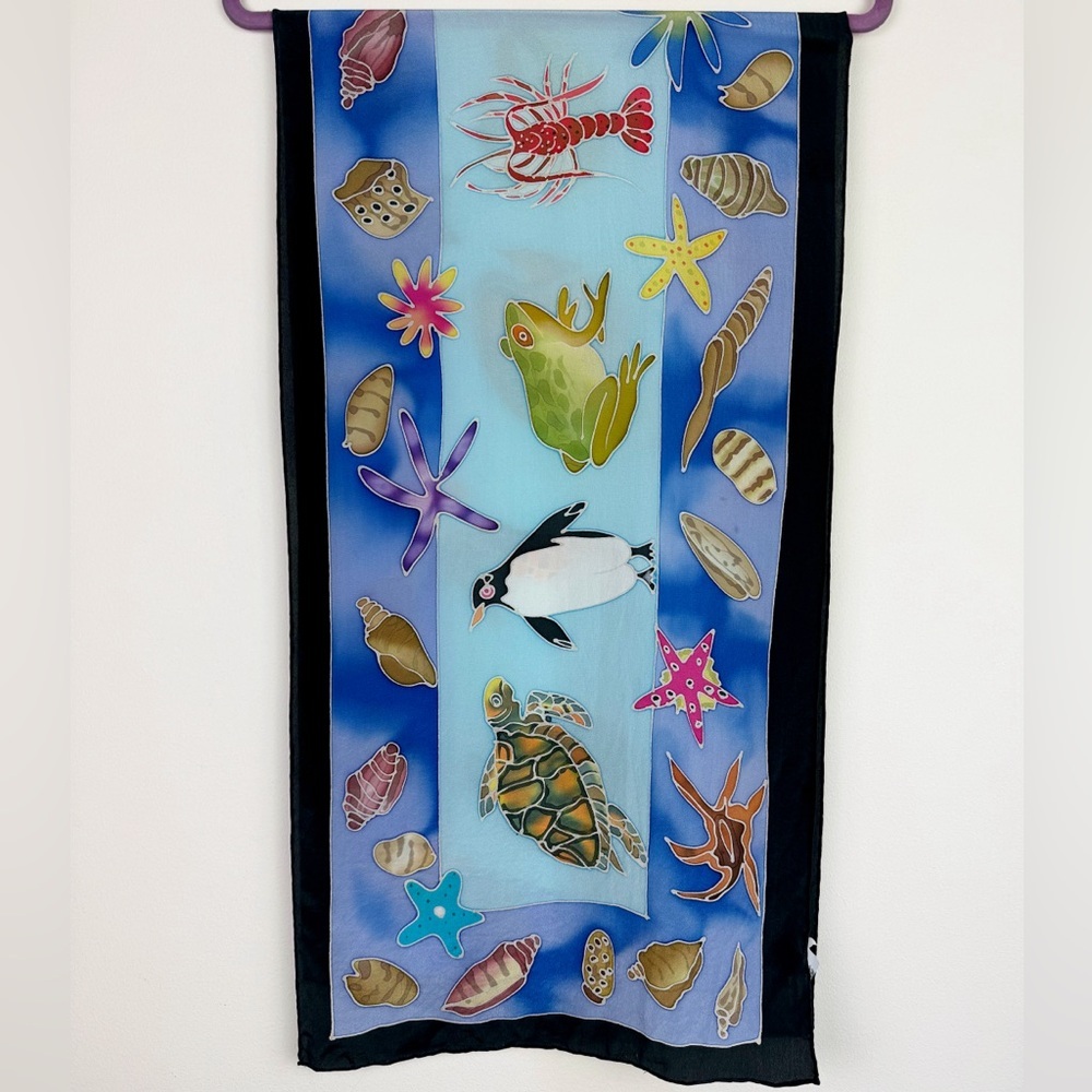 Redfish Designs Hand-Painted Aquatic Animal Silk Scarf